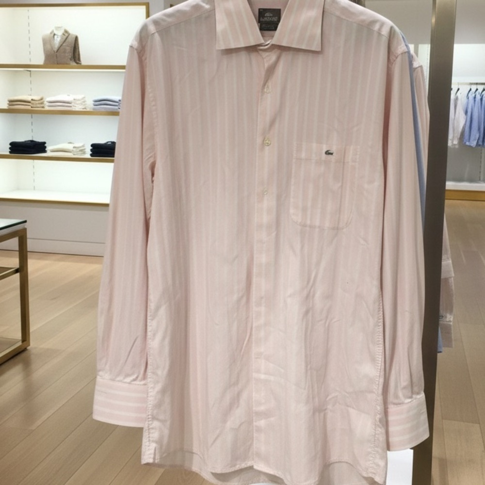 Lacoste Light Pink and white l textured Striped Dress Shirt - 45/2xl